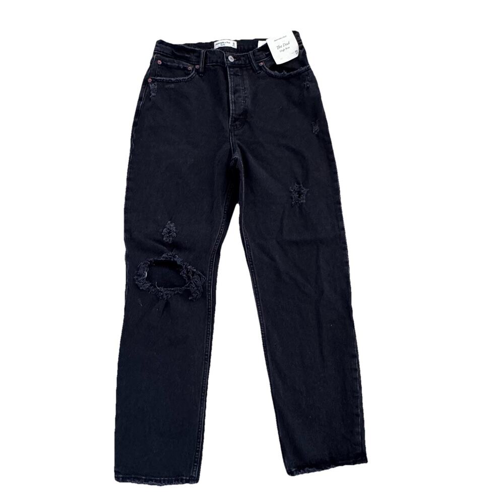 New Abercrombie & Fitch The Dad Distressed High Rise Black Denim Jeans 30 10 NWT